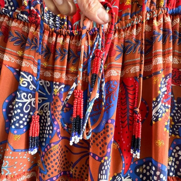 House of Harlow Maxi Tiered Floral Rustic Boho Long Sleeve Dress Size Small - Picture 9 of 14